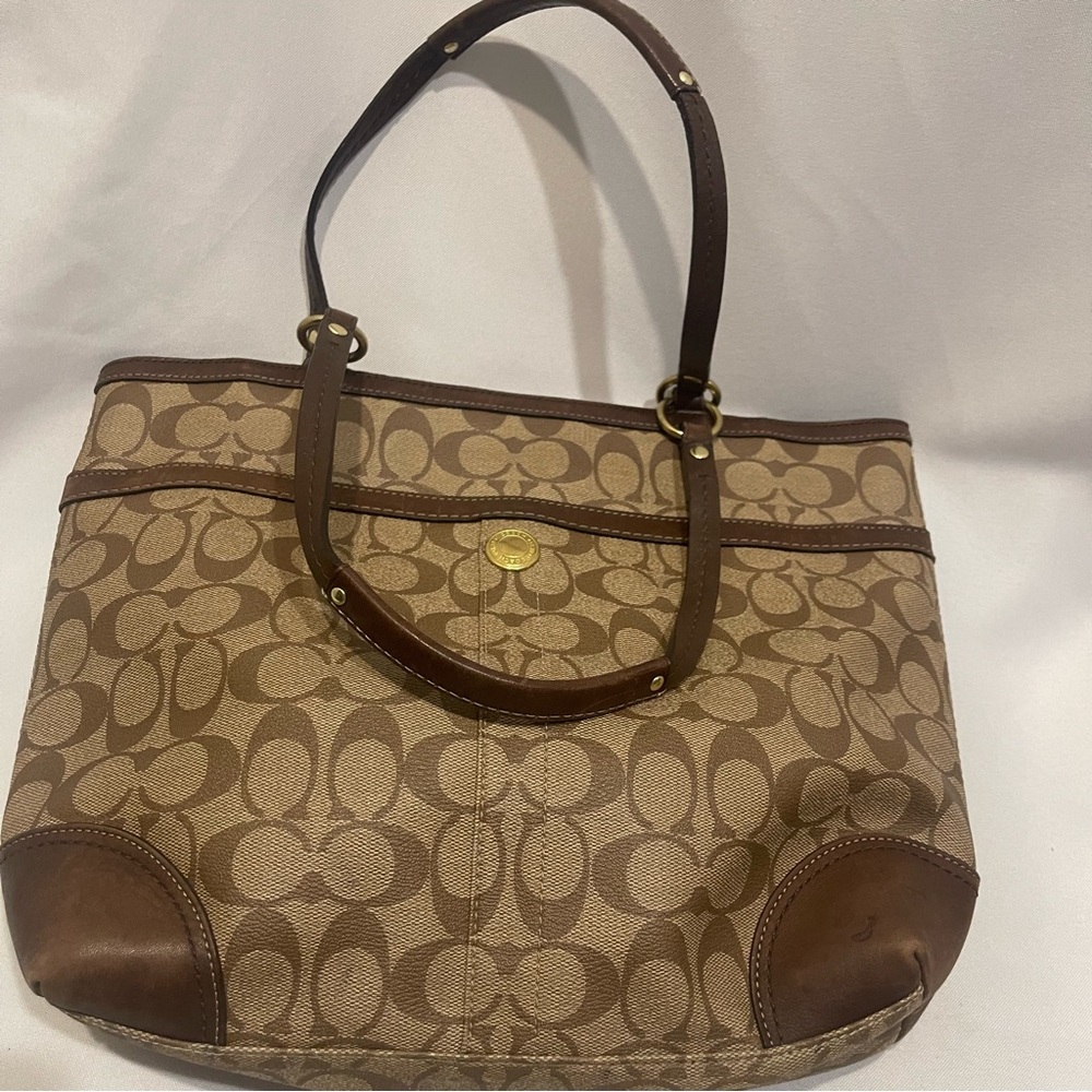 Coach‎ Heritage striped signature tote light brown, dark brown gold - Picture 2 of 5